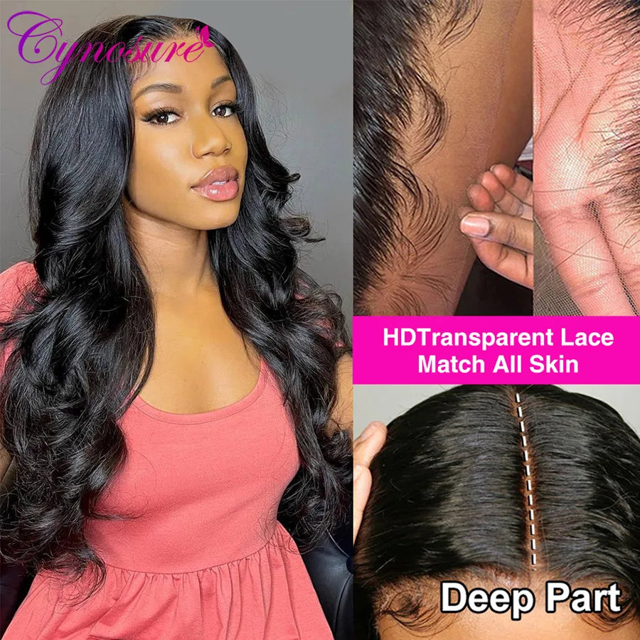 Cynosure Body Wave Lace Front Wig Transparent Lace Frontal Wigs Preplucked Brazilian 4x4 Lace Closure Wig Remy Human Hair Wig