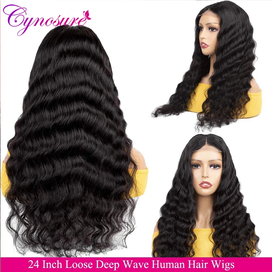 Cynosure HD Transparent Lace Front Human Hair Wigs For Black Women Preplucked Remy Peruvian 13x6 Loose Deep Wave Human Hair Wig