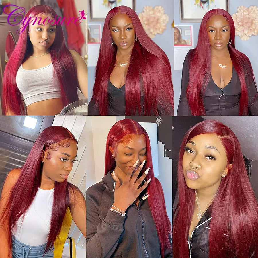 Cynosure Burgundy 13x4 HD Transparent Lace Front Human Hair Wigs 99J Straight Lace Frontal Wig For Women Pre Plucked Remy Hair