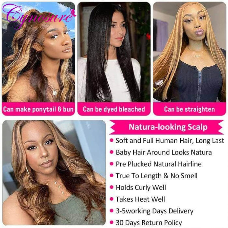 Cynosure Highlight Wig Human Hair 13x4 Body Wave Lace Front Wig For Black Women Pre Plucked Colored Lace Front Human Hair Wigs