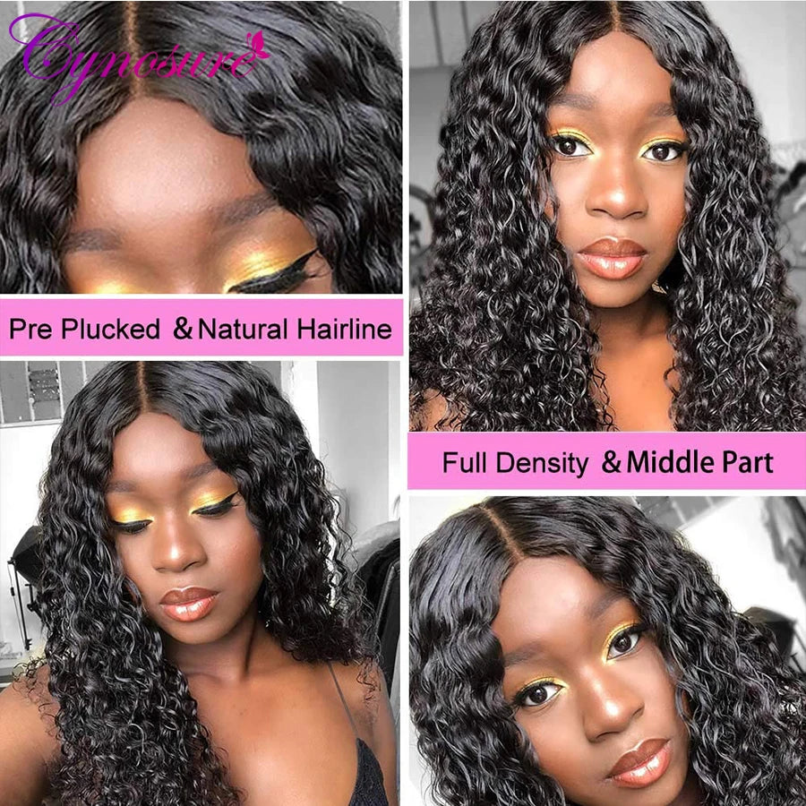 13x4 HD Transparent Lace Front Human Hair Wigs For Women Preplucked Remy Peruvian Deep Wave 4x4 Lace Closure Wig Cynosure Hair