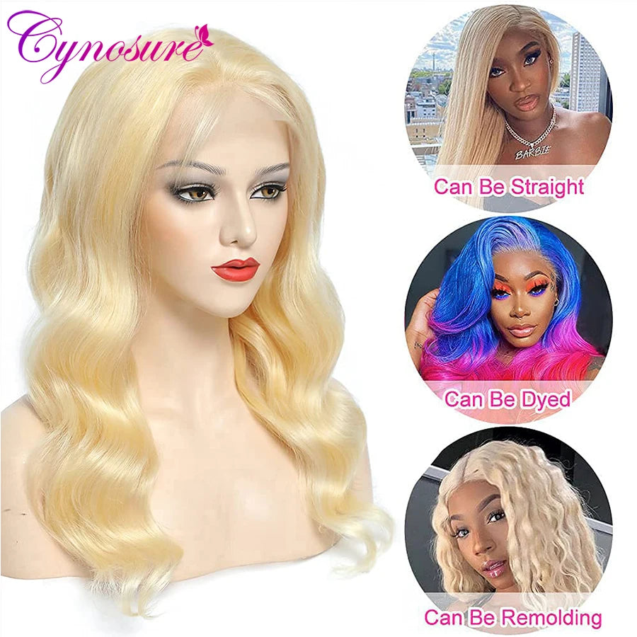 Cynosure 613 Blonde Lace Frontal Wig 13x4 Brazilian Body Wave Lace Front Wig Preplucked Transparent Lace Front Human Hair Wigs