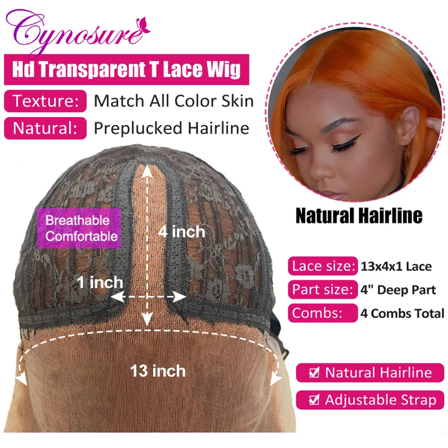 Cynosure HD Transparent Lace Front Human Hair Wigs for Women Highlight Ombre T Part Brazilian Water Wave Hair Lace Frontal Wigs