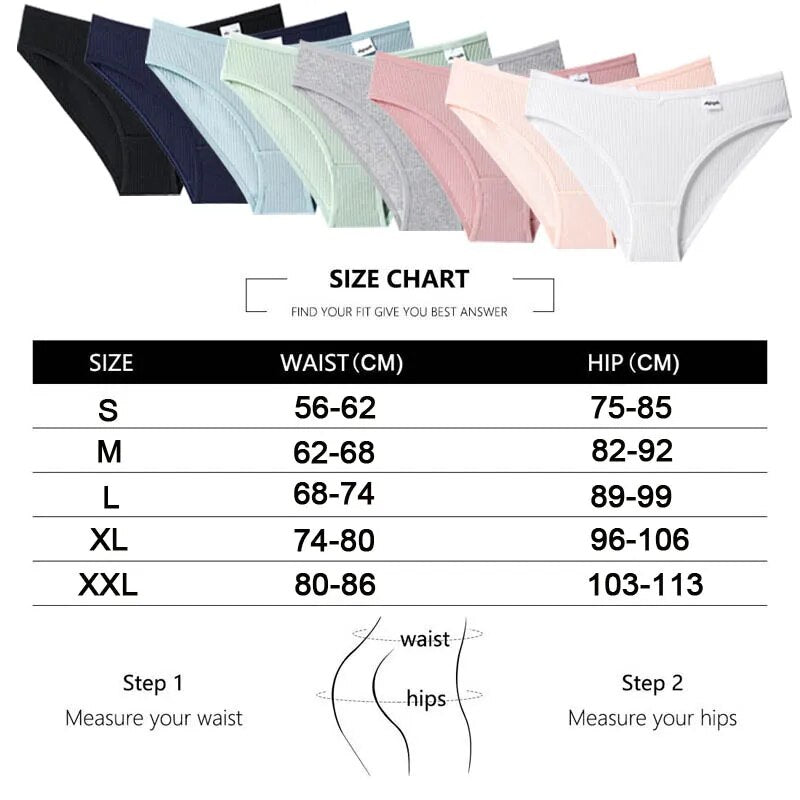 CINOON 3PCS/Set Women's Panties Striped Cotton Underwear Solid Color Briefs Low-Rise Soft Panty Women Underpants Female Lingerie