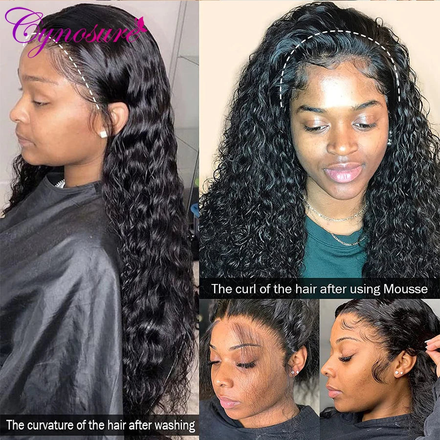 Cynosure HD Transparent Lace Front Human Hair Wigs for Black Women Preplucked T Part Remy Brazilian Deep Wave Lace Frontal Wig