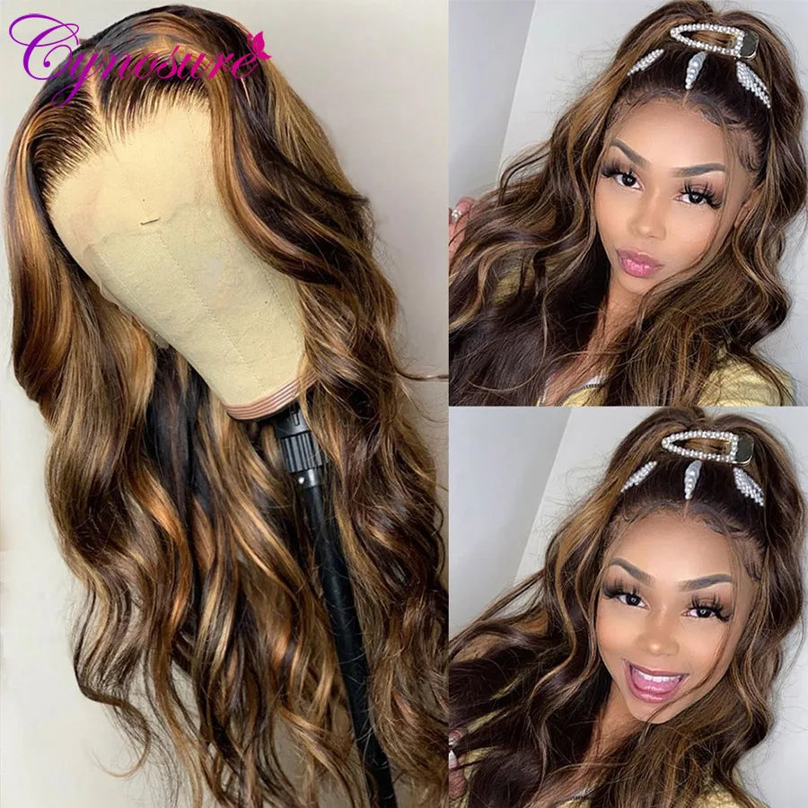 Cynosure 4/30 Highlight Blonde Lace Front Human Hair Wigs For Black Women 13x4 Brazilian Body Wave Honey Blonde Lace Frontal Wig