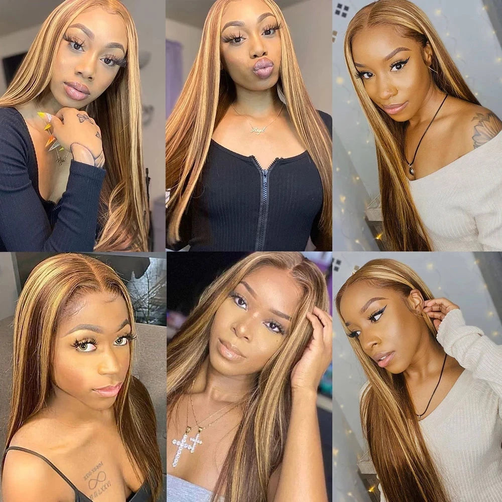 Cynosure HD Transparent Highlight Lace Front Human Hair Wigs For Women 4X4 Brazilian Straight Lace Closure Wig Lace Frontal Wig