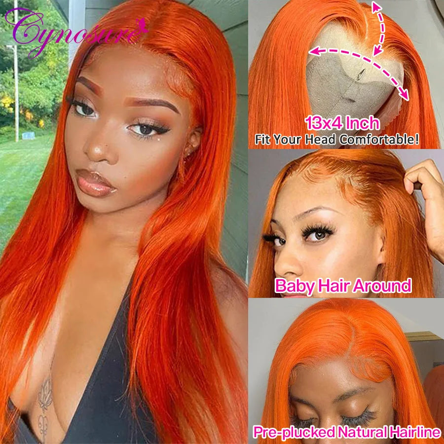 Cynosure Orange Ginger Brazilian 13x4 Lace Front Human Hair Wigs For Women Straight Lace Front Wig Remy Human Hair Frontal Wig