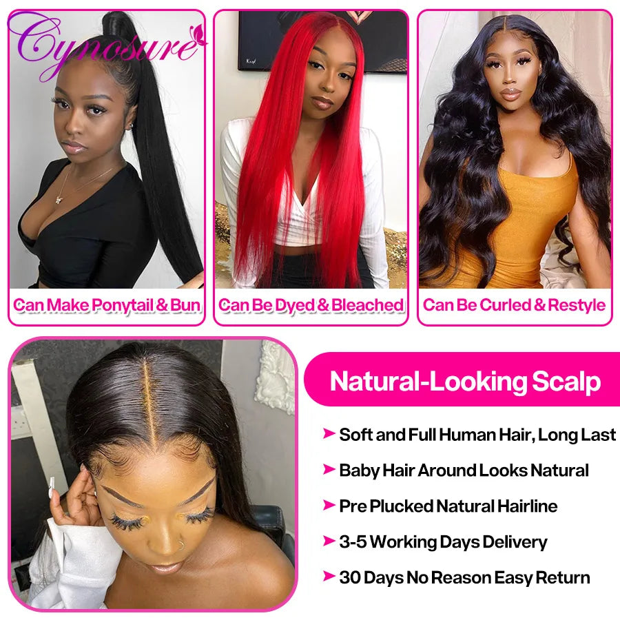 Cynosure HD Transparent Lace Front Human Hair Wigs For Black Women Brazilian Straight Lace Wig T Middle Part Lace Frontal Wig