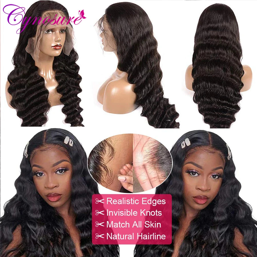 Cynosure HD Transparent Lace Front Human Hair Wigs For Black Women Preplucked Remy Peruvian 13x6 Loose Deep Wave Human Hair Wig