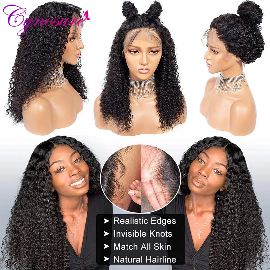 Cynosure HD Transparent Lace Front Human Hair Wigs for Black Women T Middle Part Brazilian Kinky Curly Lace Frontal Wig Remy