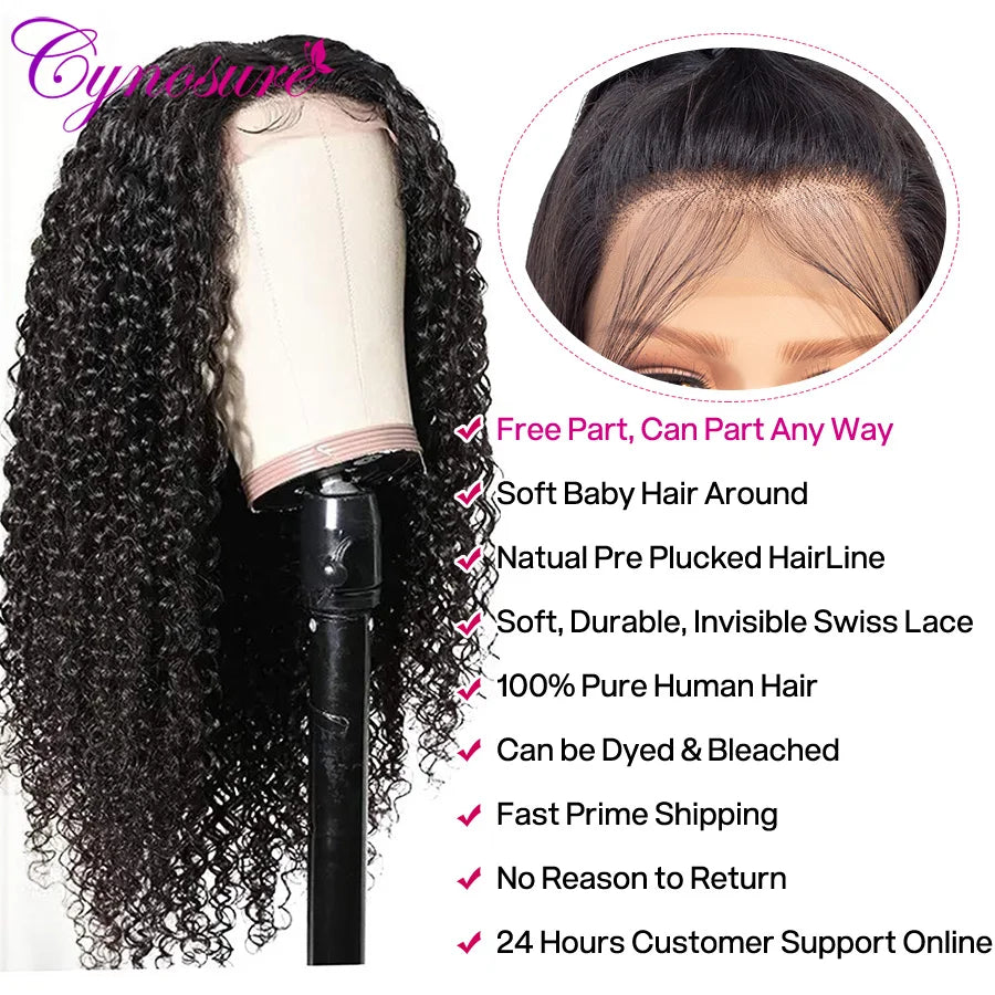 Cynosure HD Transparent Lace Front Human Hair Wigs for Black Women T Middle Part Brazilian Kinky Curly Lace Frontal Wig Remy