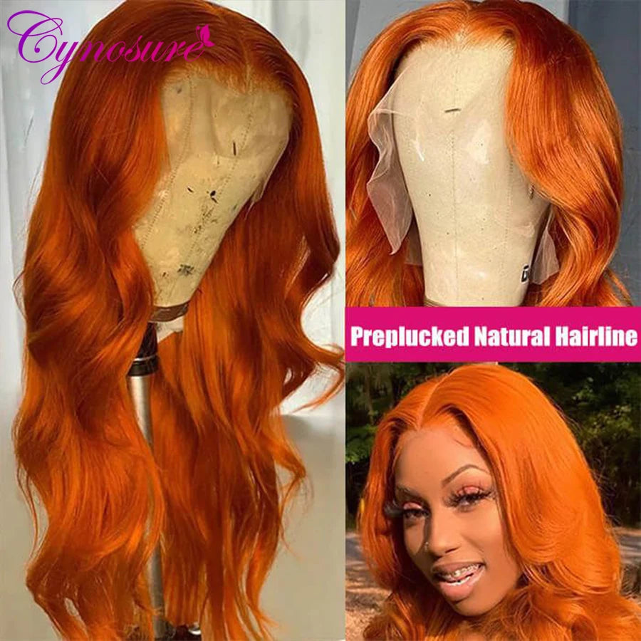 Cynosure Orange Ginger Color 13x4 Lace Front Wigs For Women Remy PrePlucked Brazilian Body Wave Human Hair Wig With Bady Hair