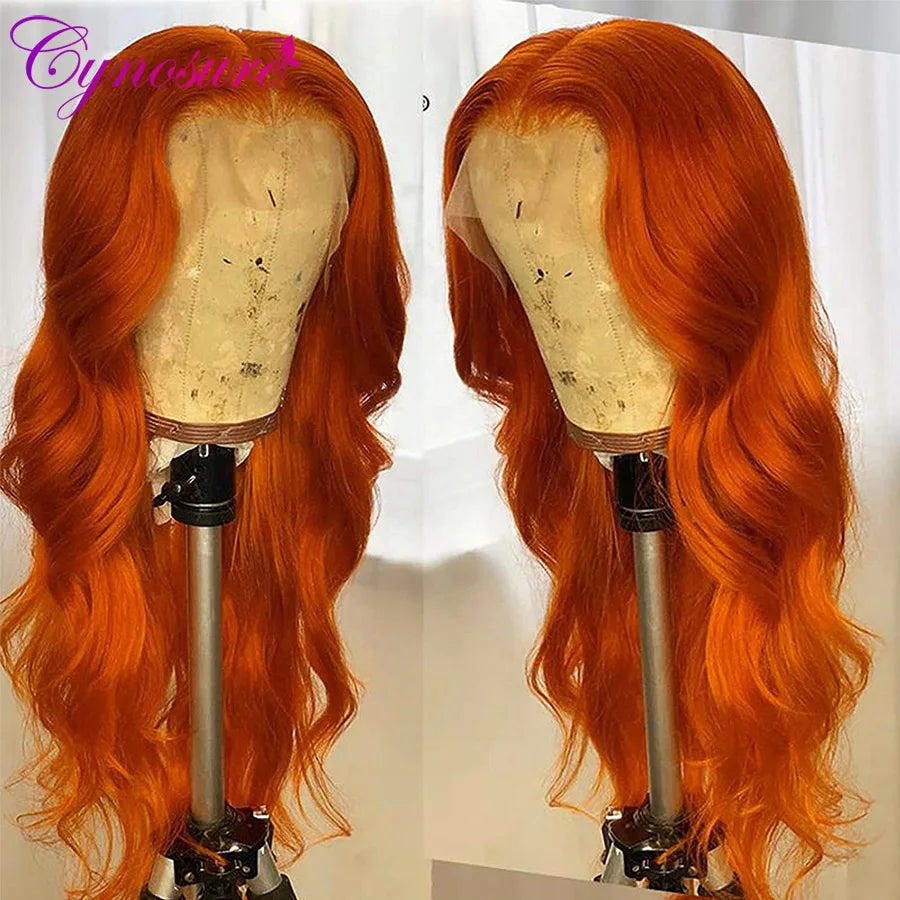 Cynosure Orange Ginger Color 13x4 Lace Front Wigs Pre Plucked Brazilian Wavy Human Hair Wig 180% Density Remy Glueless Lace Wig