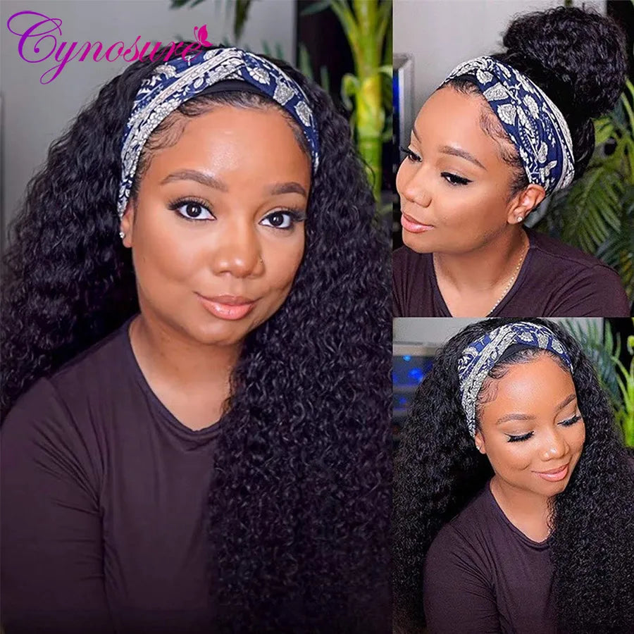 Cynosure Women's Headband Wig Human Hair Glueless Brazilian Kinky Curly Human Hair Wigs For Black Women Remy Full Machine Made