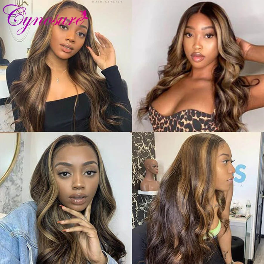 Cynosure 4/30 Highlight Blonde Lace Front Human Hair Wigs For Black Women 13x4 Brazilian Body Wave Honey Blonde Lace Frontal Wig