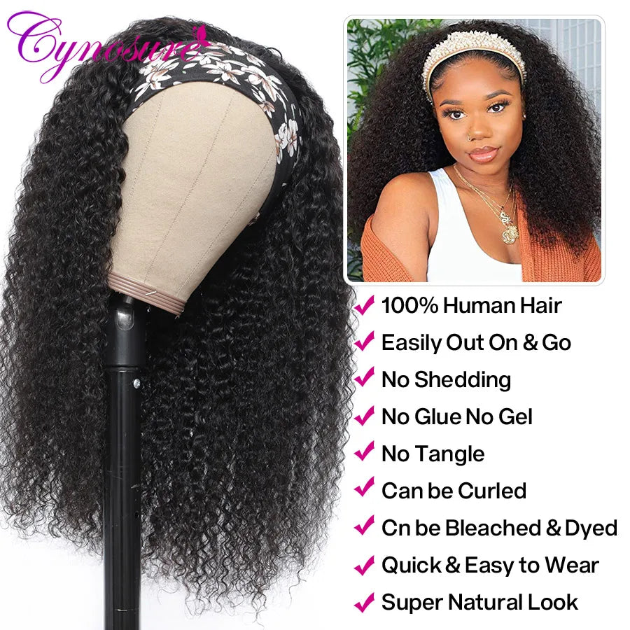 Cynosure Women's Headband Wig Human Hair Glueless Brazilian Kinky Curly Human Hair Wigs For Black Women Remy Full Machine Made