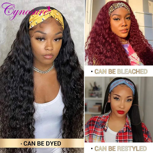 Cynosure Headband Wig Human Hair Glueless Brazilian Water Wave Human Hair Wigs For Women Remy Full Machine Made Deep Wave Hair