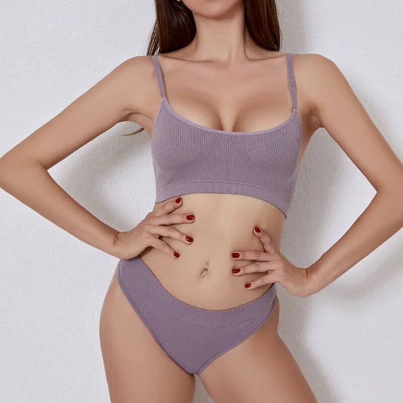 CINOON Seamless Tanks Tops Bras Set Female Underwear Wireless Bra Crop Top Women Low Waist Underpants Soft Bralette Lingerie