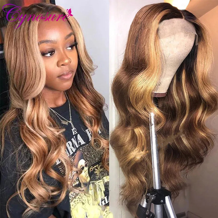 Cynosure 4/30 Highlight Blonde Lace Front Human Hair Wigs For Black Women 13x4 Brazilian Body Wave Honey Blonde Lace Frontal Wig