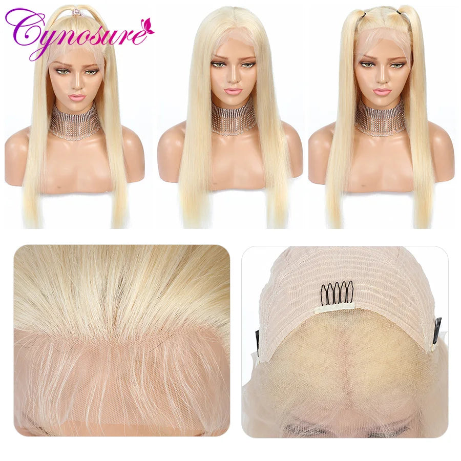 HD Transparent Lace Front Human Hair Wigs For Women PrePlucked Remy Brazilian Straight 613 Blonde Human Hair Wigs Cynosure Hair