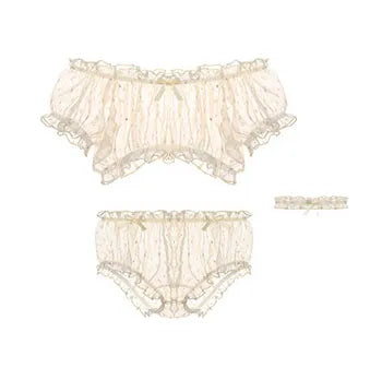 Women Sheer Stars Ultra-thin Gauze Ruffles Off Shoulder Sleeve Tops Shorts Leg Ring Underwear Set Temptation Sexy Pajamas