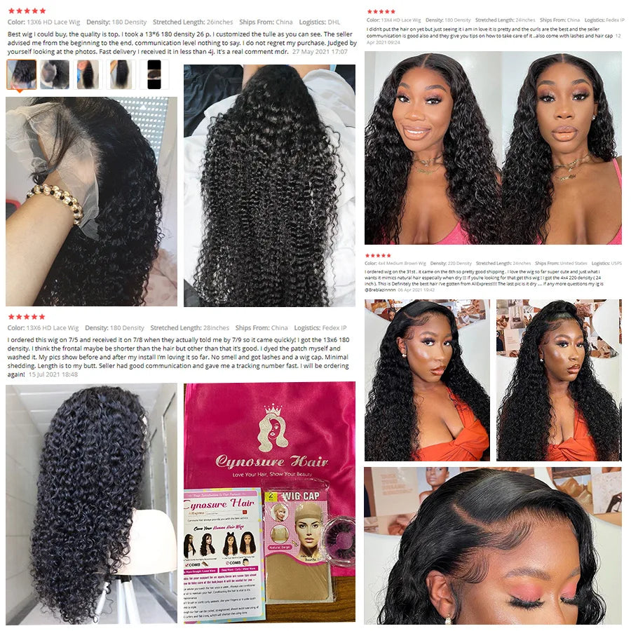 Cynosure Transparent 13x4 13x6 Lace Front Human Hair Wigs Brazilian Kinly Curly Lace Frontal Wig Remy PrePlucked 5x5 Closur Wig