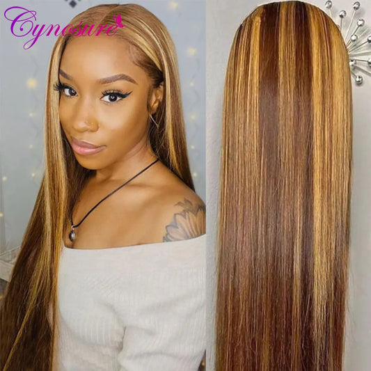 Cynosure Highlight Blonde Lace Front Human Hair Wigs  Pre Plucked 13x4 Ombre Brazilian Straight Human Hair Wigs For Black Women