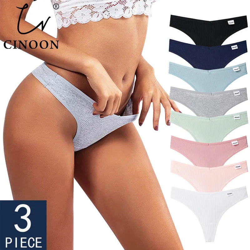 CINOON 3Pcs/Lot V Waist Cotton G-String Thong Panties String Underwear Women Briefs Sexy Lingerie Pants Low-Rise Ladies Intimate