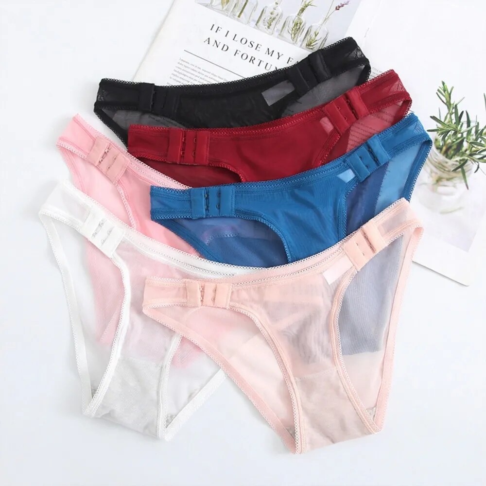 Sexy Lingerie Lady Panties Transparent Mesh Adjustable Clasp Belt Sexy Women's Briefs Cotton Crotch Hollow Out Panties Underwear