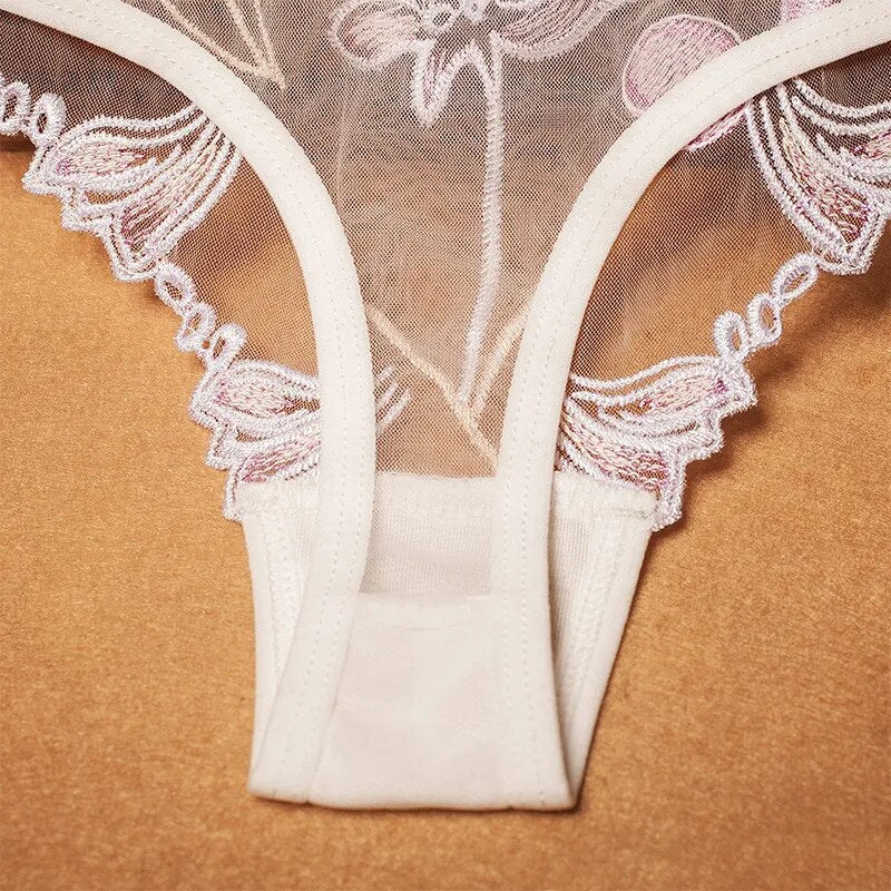 Sexy Embroidered Underwear Women T Panties Hollow Out Fashion Transparent Thin Elastic G-string Thongs Temptation Lingerie Sexy