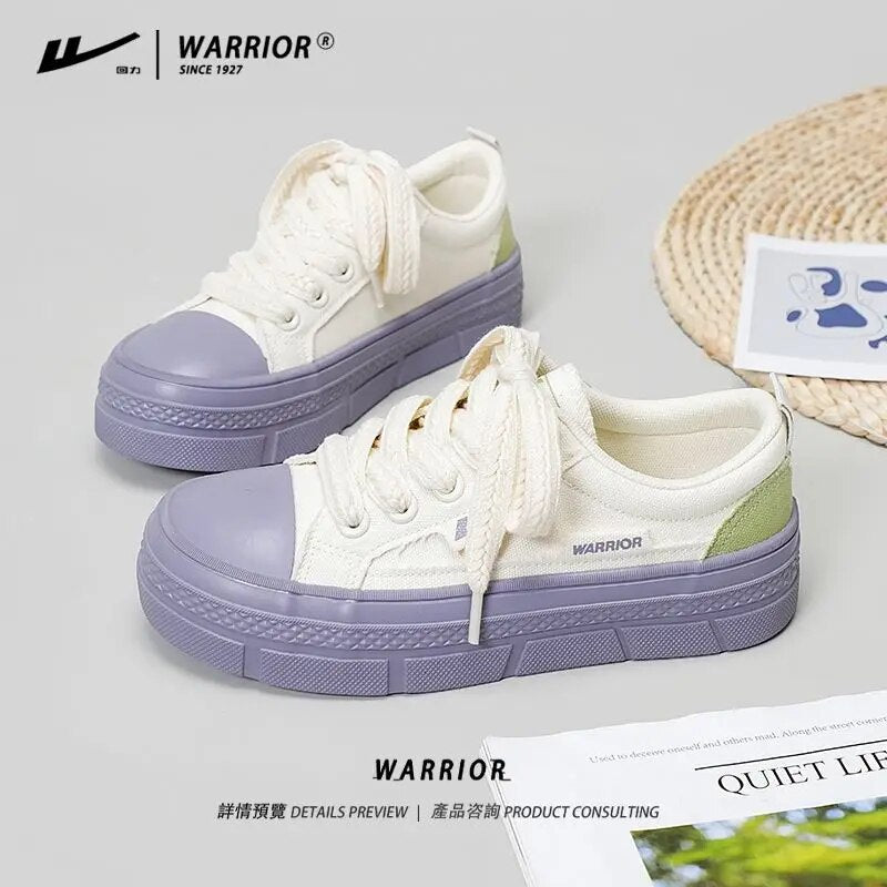 Warrior Brand Woman Canvas Shoes 2023 Chic And Elegant White Platform Sneakers Street Fashion Casual  Lace-up Walking Shoes