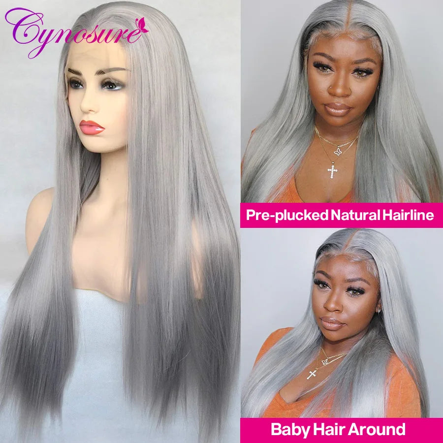 13x4 HD Lace Frontal Wig Preplucked Gray Straight Lace Front Wig Remy Brazilian Silver Grey Colored Human Hair Wigs For Women