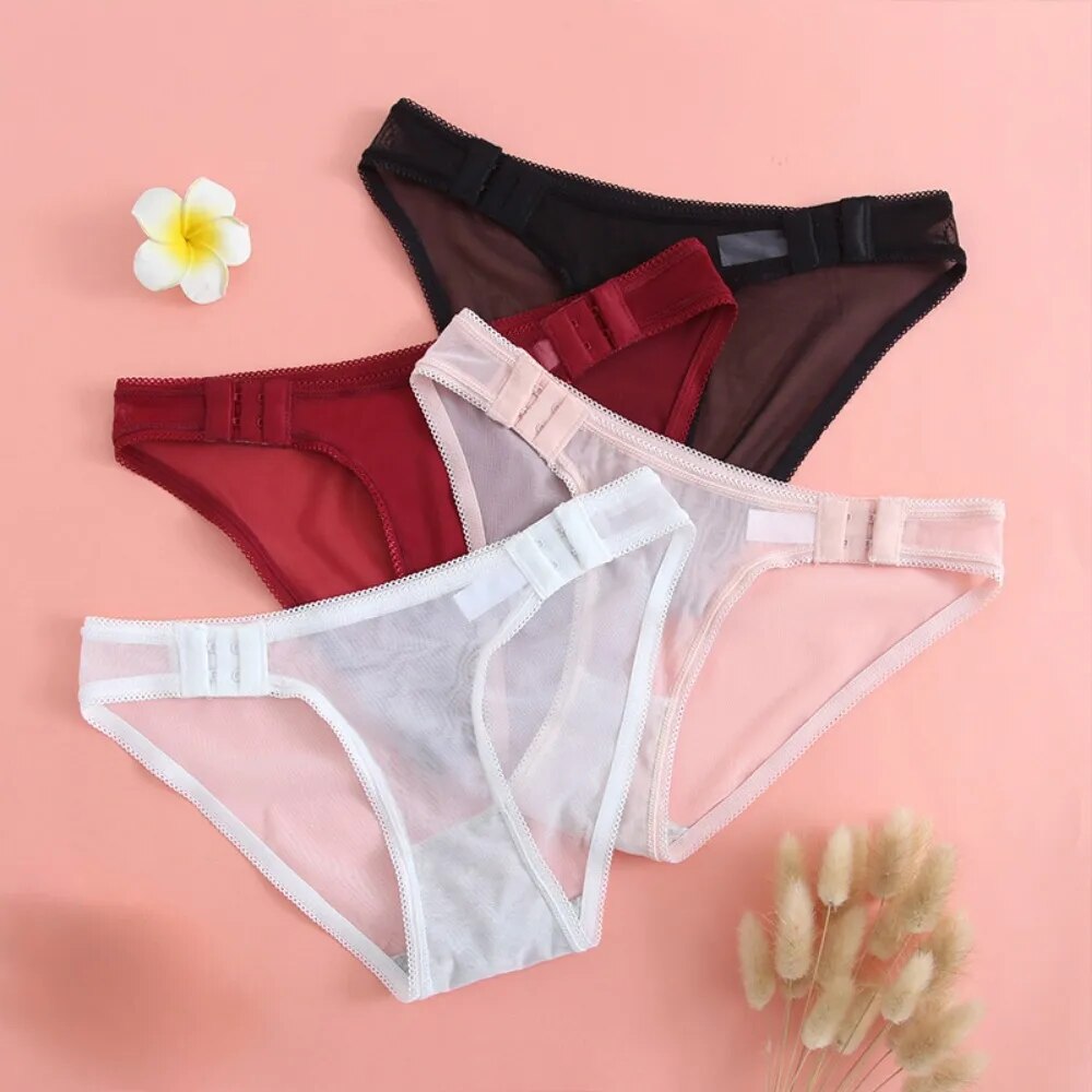 Sexy Lingerie Lady Panties Transparent Mesh Adjustable Clasp Belt Sexy Women's Briefs Cotton Crotch Hollow Out Panties Underwear