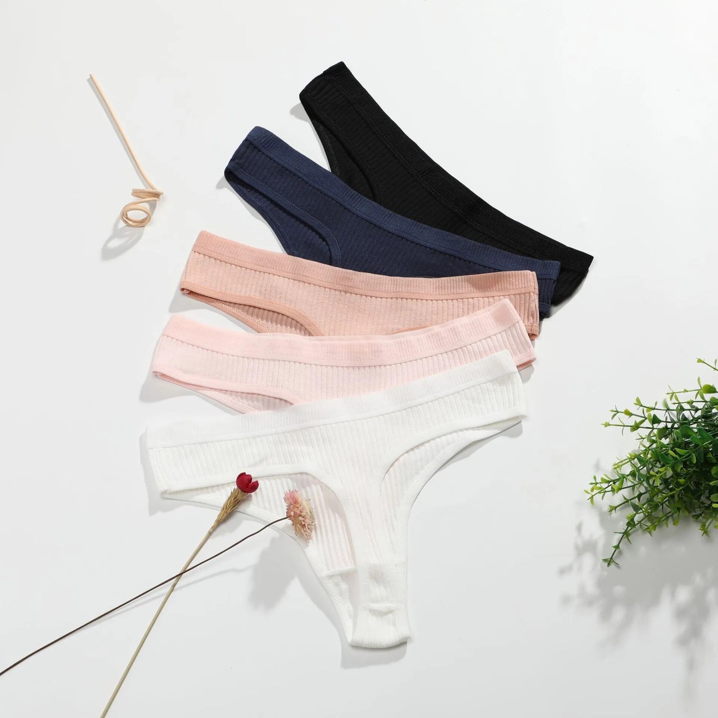 Sexy Women Thong Women's Cotton Panties Low-Waist Thongs Striped Solid Color Underpants Girl Comfortable Briefs Underwear women