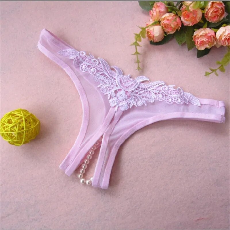 Sexy Open Crotch Panties Lace Temptation Pearl Massage G-string Lingerie Sexy Hot Thongs Women Crotchless T Pants Underwear