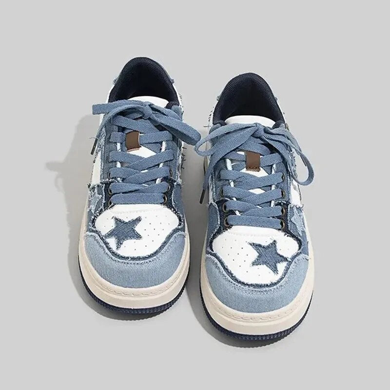 Warrior Cowboy Blue Shoe Girl  High Street Thick Sole Student Casual Women's Shoes Fashion Flat Lace-up Female Sneakers Hot