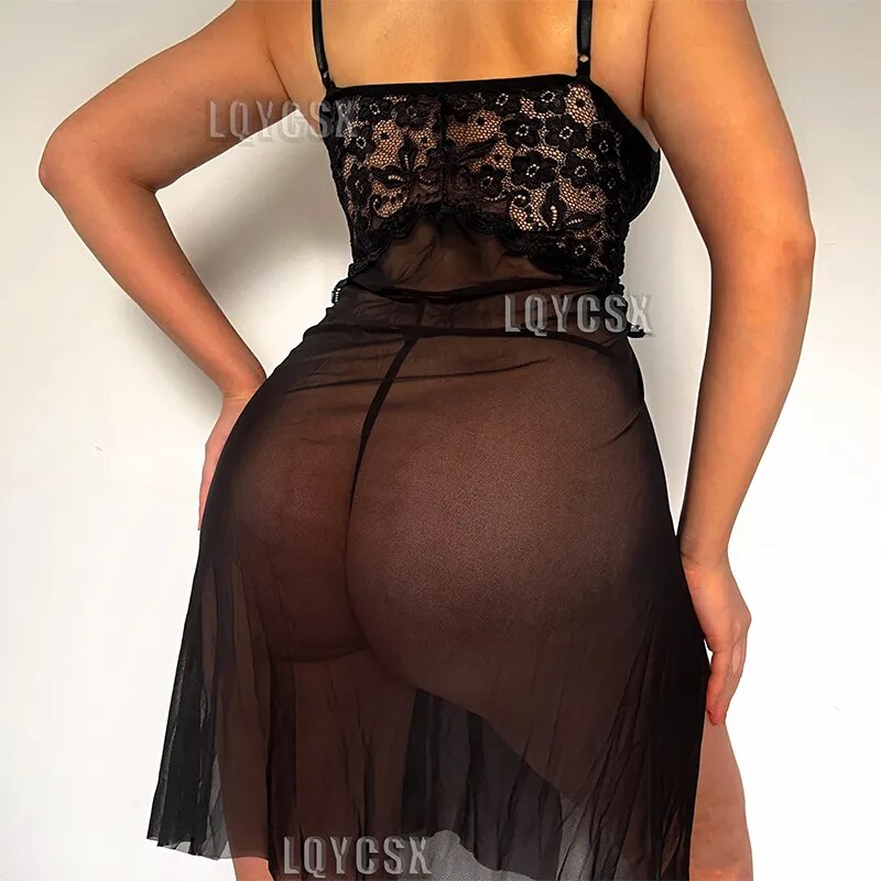 Hot Sexy Lingerie Women's Sleepwear For Sex Babydoll Transparent Lace Dress Sleepwear Sexual Clothes Female Night Underwear