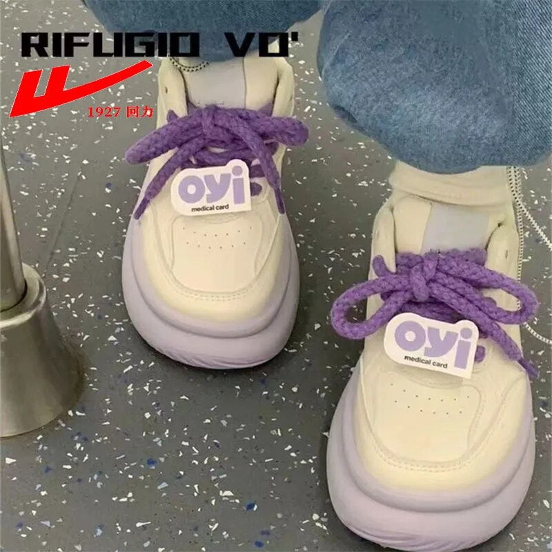 Warrior Women Sport Sneaker Korea Fashion Thick Soled Student Sport Shoes Vibe Sweet Girls Lace-up White Sneakers