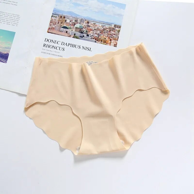 3Pcs/Set Seamless Underwear Silk Women's Solid Color Panties Lady Ruffle Underpants Girls Briefs Invisible Panty Sexy Lingerie