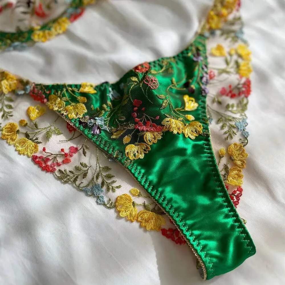 Sexy Women 2 Pieces Erotic Lingerie Lace Transparent Fairly Set Floral Embroidery Transparent Bra Sets Delicate Underwear Outfit