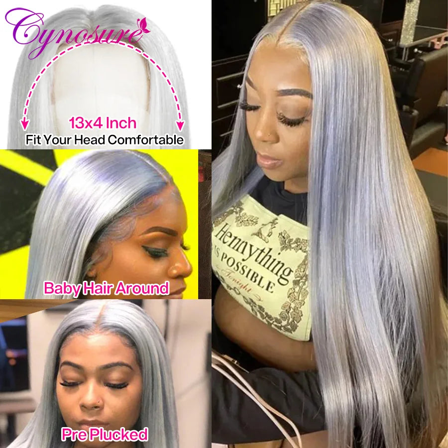 13x4 HD Lace Frontal Wig Preplucked Gray Straight Lace Front Wig Remy Brazilian Silver Grey Colored Human Hair Wigs For Women