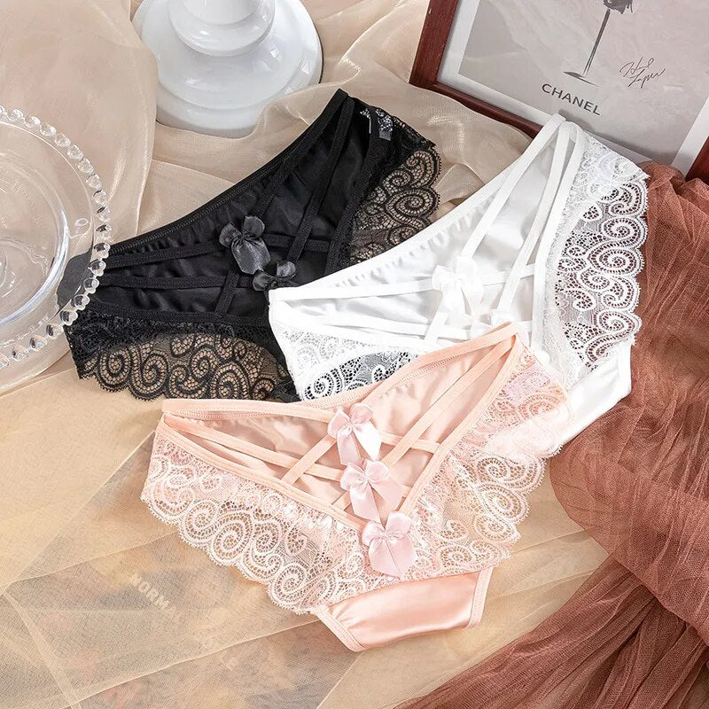 Sexy Hollow Out Thin Strap Cross Women's Underwear Floral Crochet Lace Seamless Panties Female Breathable Ladies Elastic Briefs