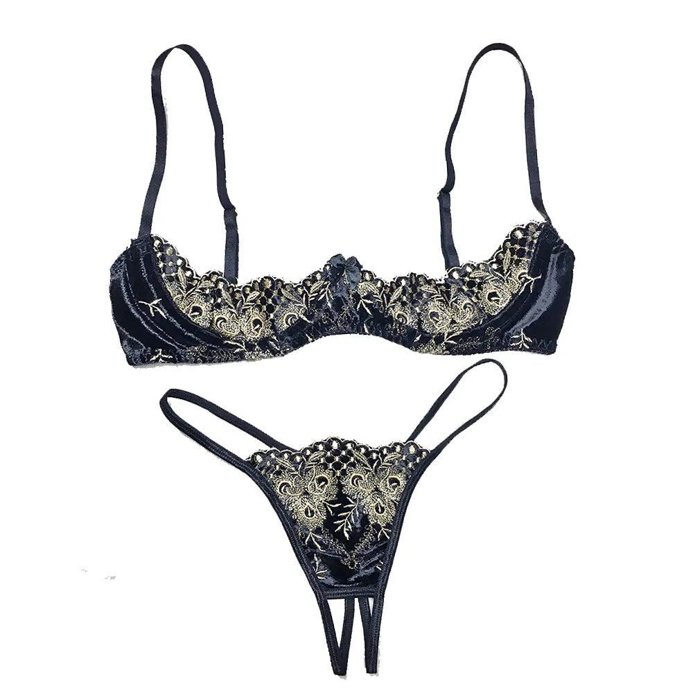 Sexy Hot Lingerie Push Up Cupless Bras Panty Women's Underwear Set Plus Size Underwire Lace Embroidery Bra Crotchless Intimates