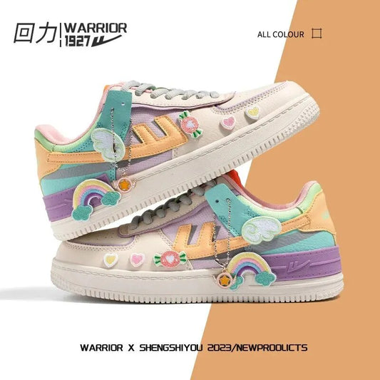 Warrior Women Sport Sneaker Korean Design Hand Drawn Graffiti Board Shoes Breathable Sweet Lace-up Casual Shoes