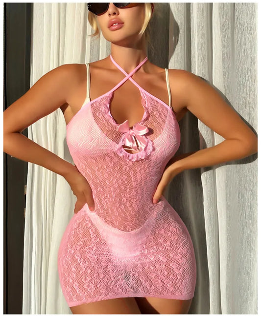 Hot Sexy plus size lingere Babydoll Underwear Translucent light pink dress costumes sleepwear Bodysuits Costumes dress skirt