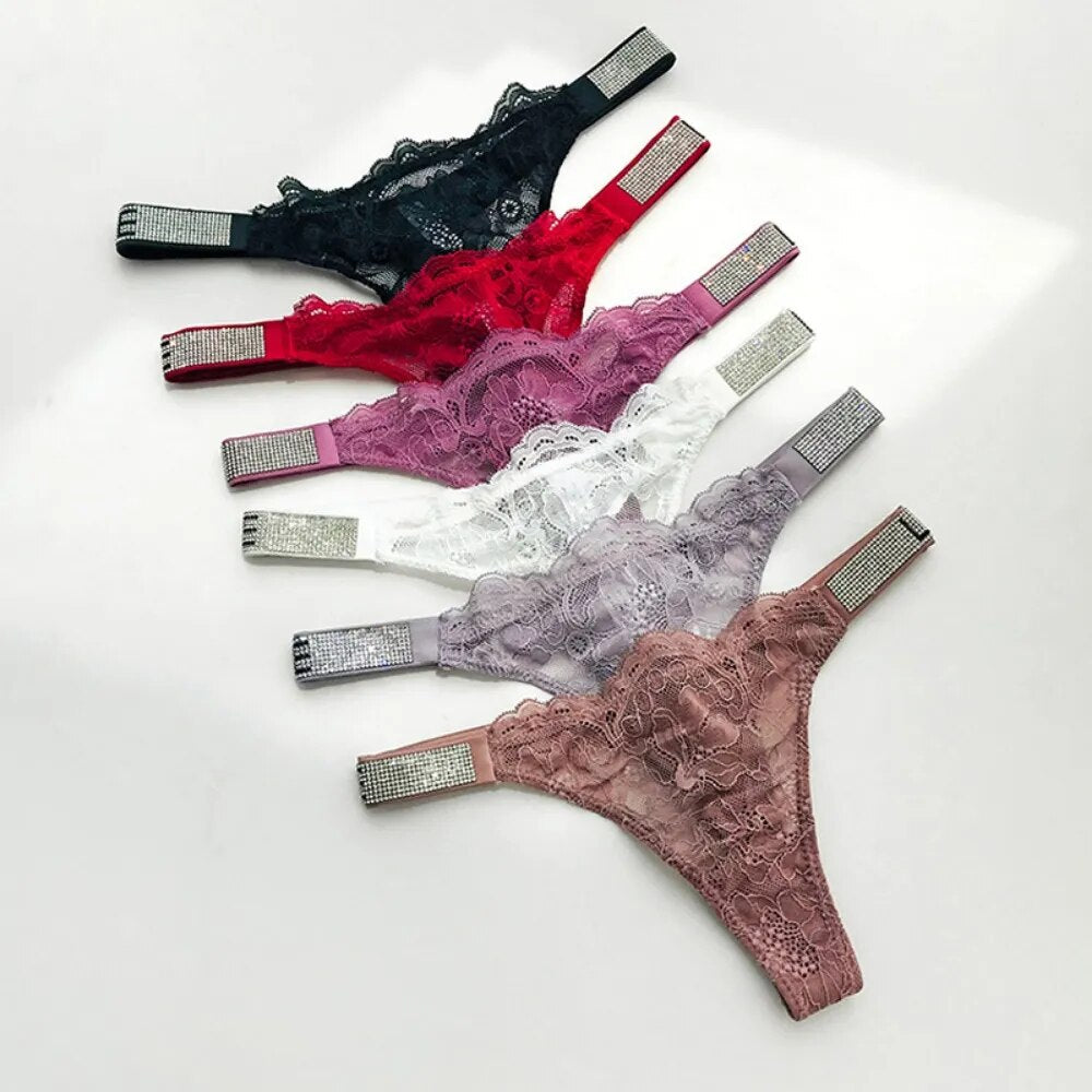 Love Secret Rhinestone Sexy Thong Women G String Lingerie Seamless Low Rise Intimates Underwear Women Lace Transparent Panties