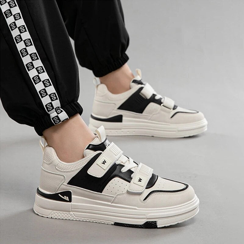 Warrior Hook & Loop Men's Sneakers 2023 New Thick bottom Black White Mixed Colors Casual Sneaker High Street Campus Men Shoes