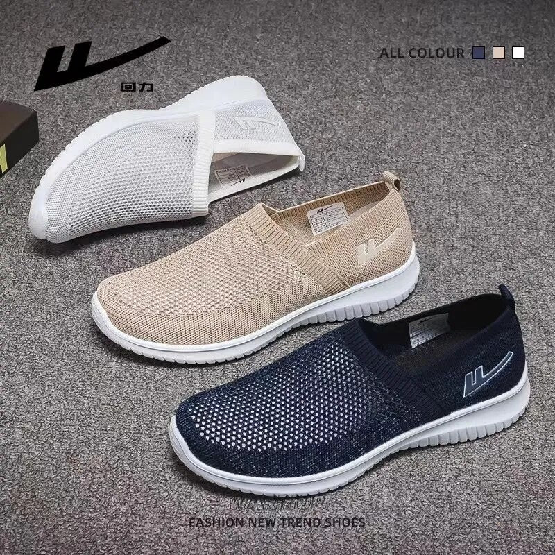 Warrior Men's Summer Sneakers Simplicity Knitted Breathable Hollow Out Slip-On Shoes Non-slip Suitable For Elderly People Aged50