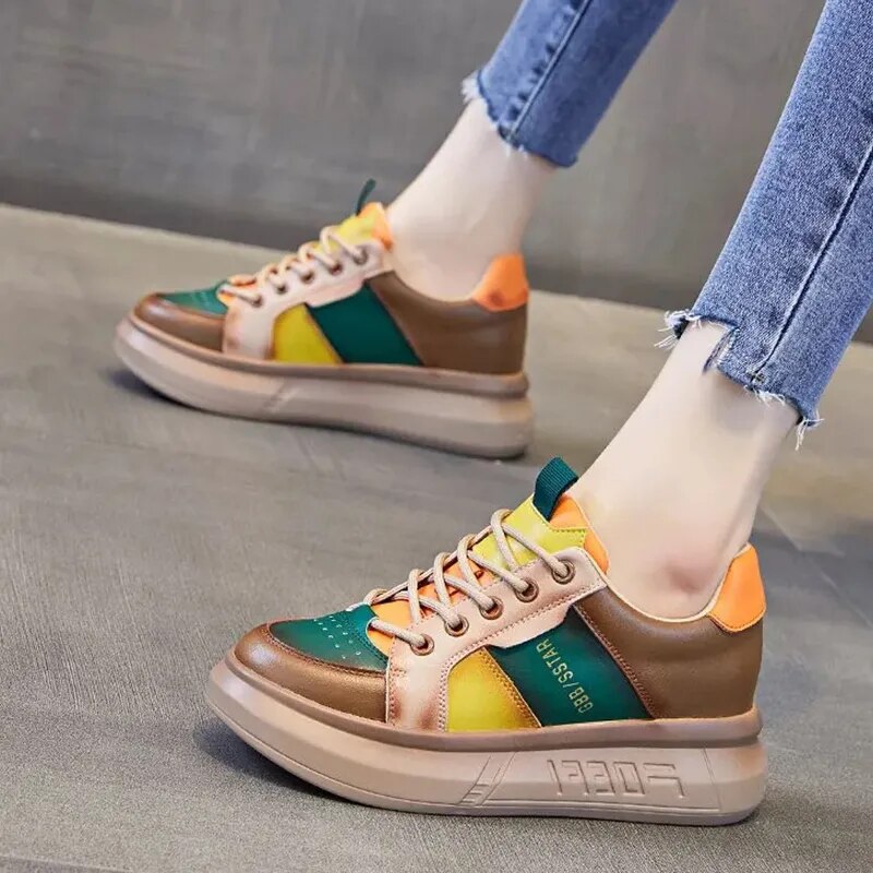 Warrior Vintage Genuine Leather Platform Woman Sneakers Trend luxury Replica Sneakers High Street Fashion Walking Shoes